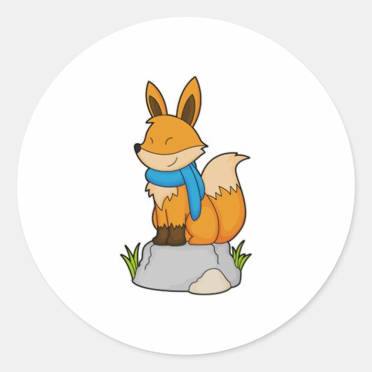 Sticker Rond Renard avec Écharpe sur Rocher (Devant)