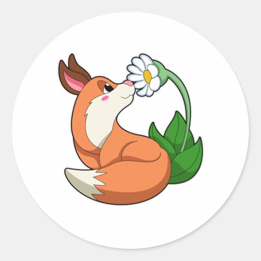 Sticker Rond Renard avec fleurs blanches (Devant)