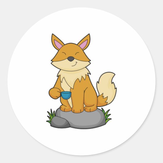 Sticker Rond Renard avec tasse de café (Devant)