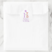 Sticker Rond Renard blanc mignon et ballon pourpre 1er annivers (Sac)