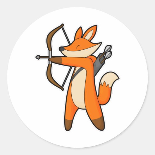 Sticker Rond Renard comme Archer avec flèche et Bow (Devant)