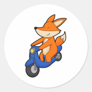 Sticker Rond Renard comme Biker avec Scooter