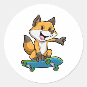 Sticker Rond Renard comme patineur avec skateboard