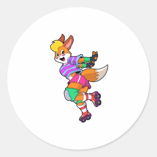 Sticker Rond Renard comme Patineur Inline avec Patinage Inline (Devant)