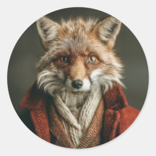 Sticker Rond Renard Dapper dans un style cosy