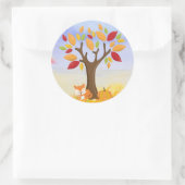 Sticker Rond Renard d'automne avec Citrouille (Sac)