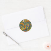 Sticker Rond Renard d'automne sur pin vert (Enveloppe)