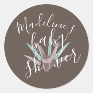 Sticker Rond Renard de Baby Shower Plumes Bohèmes
