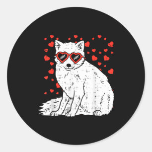 Sticker Rond Renard de neige arctique coeur Gles Saint Valentin