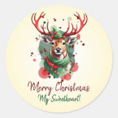 Sticker Rond Renard de Noël personnalisable (Devant)