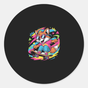 Sticker Rond Renard de skateboard cool rétro funky skater vinta