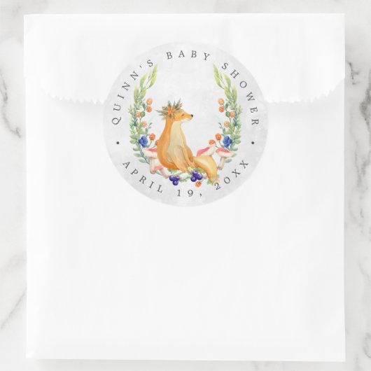 Sticker Rond Renard des bois | Faveur du Baby shower forestier (Sac)