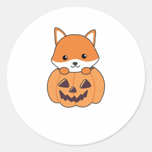 Sticker Rond Renard En Citrouille Foxes Doux Joyeux Halloween (Devant)
