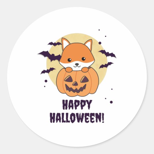 Sticker Rond Renard En Citrouille Foxes Doux Joyeux Halloween (Devant)
