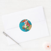 Sticker Rond Renard et poulet amicaux mangeant des beignes (Enveloppe)