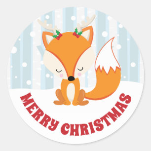 Sticker Rond Renard mignon avec bois de cerf dans la forêt enne