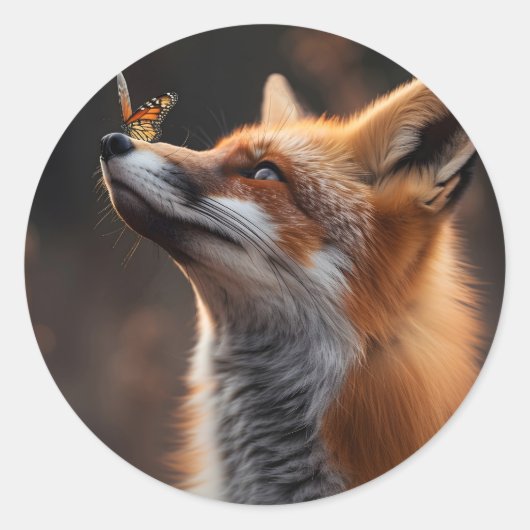 Sticker Rond Renard mou avec papillon assis sur son nez (Devant)