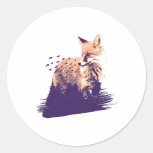 Sticker Rond Renard Nature Forêt Camping Extérieur Randonnée Ca