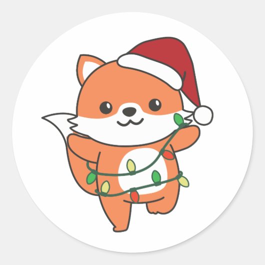 Sticker Rond Renard Noël Hiver Animaux Fêtes Renards (Devant)