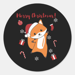 Sticker Rond Renard Noël Neige Hiver Animaux Renards Foxes