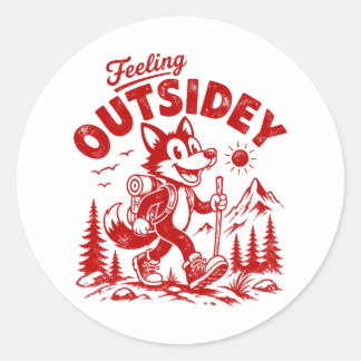 Sticker Rond Renard qui marche dans un dessin animé vintage se