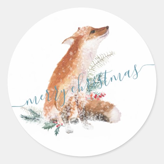 Sticker Rond Renard Rouge Habillé Pour Noël (Devant)