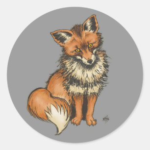 Sticker Rond Renard rouge sur arrière - plan gris
