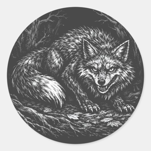 Sticker Rond Renard rusé de la forêt — par BurnsInHell (Devant)