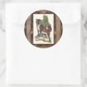 Sticker Rond Renard rustique sur un tronc d'arbre (Sac)