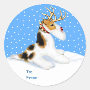 Sticker Rond Renard Terrier Reindeer