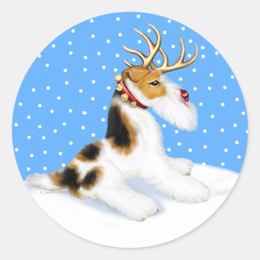 Sticker Rond Renard Terrier Reindeer (Devant)