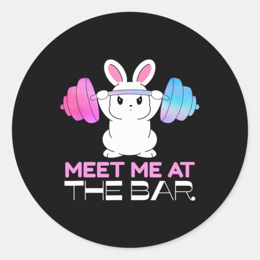 Sticker Rond Rencontrez-Moi Au Bar Barbell Bunny Funny Exercise (Devant)