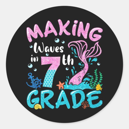 Sticker Rond Rendre Des Vagues De Sirène De 7E Année À L'École (Devant)