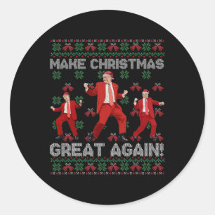 Sticker Rond Rendre la fête à la grandeur Père Noël Trump Dance