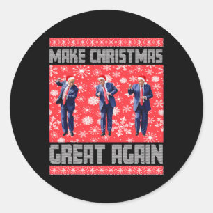 Sticker Rond Rendre la fête à la grandeur Père Noël Trump Dance