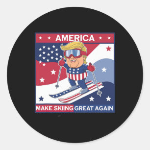 Sticker Rond Rendre Le Ski Grand À Nouveau Donald Trump Sur Ski