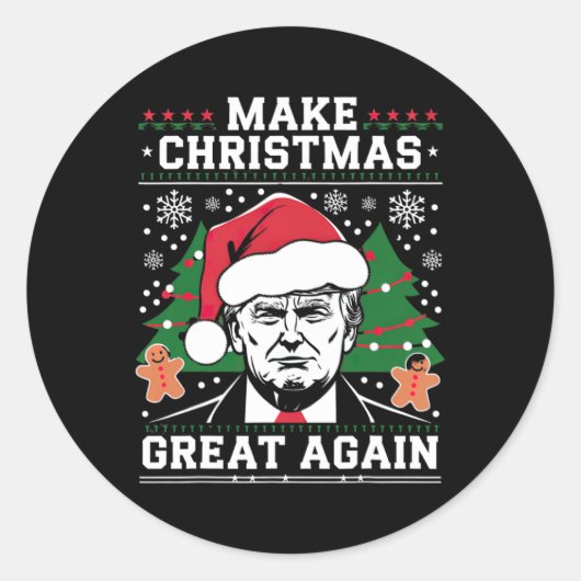 Sticker Rond Rendre Noël super à nouveau drôle Père Noël Trump  (Devant)