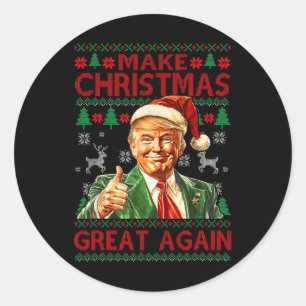 Sticker Rond Rendre Noël super encore amusant Trump Santa Hat X
