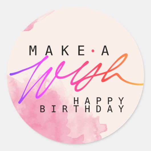 Sticker Rond Rendre un voeu heureux anniversaire en rose (Devant)