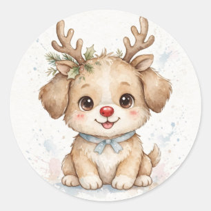Sticker Rond Renne Chien Rouge Noël