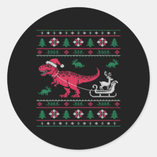 Sticker Rond Renne de dinosaure traîneau Noël laid 