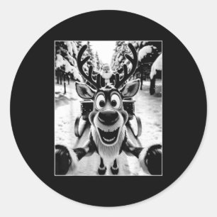 Sticker Rond Renne drôle selfie Santa traîneau Noël vacances