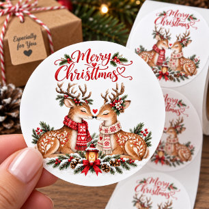 Sticker Rond Renne nordique de Noël Amour d'hiver