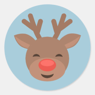 Sticker Rond Renne Rudolf de Noël sur bleu-clair
