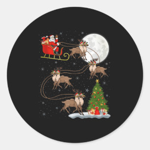 Sticker Rond Renne Santa Traîneau Volant Drôle Magique Noël