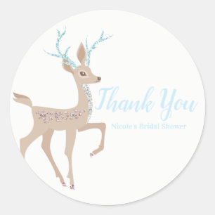 Sticker Rond Rennes Argent et Bleu Noël Hiver Merveilleux