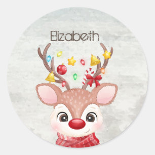 Sticker Rond Rennes de Noël adorables