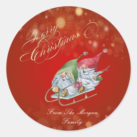 Sticker Rond Rennes de Noël traîneau de lutins mignons (Devant)