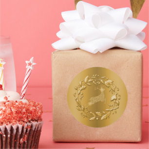 Sticker Rond Rennes d'or et couronne Noël