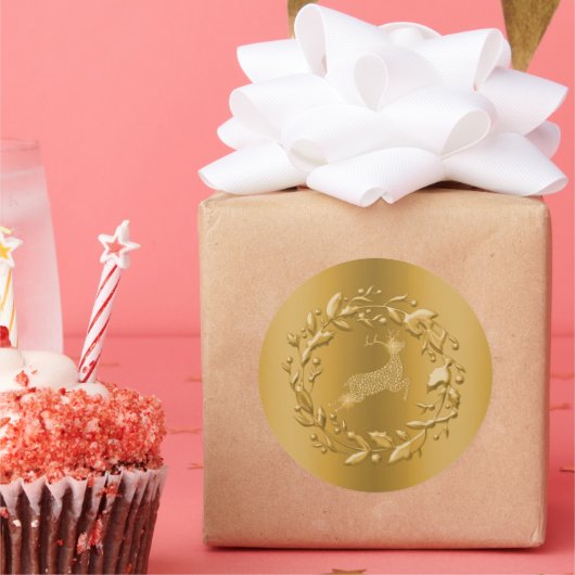 Sticker Rond Rennes d'or et couronne Noël (Fête)